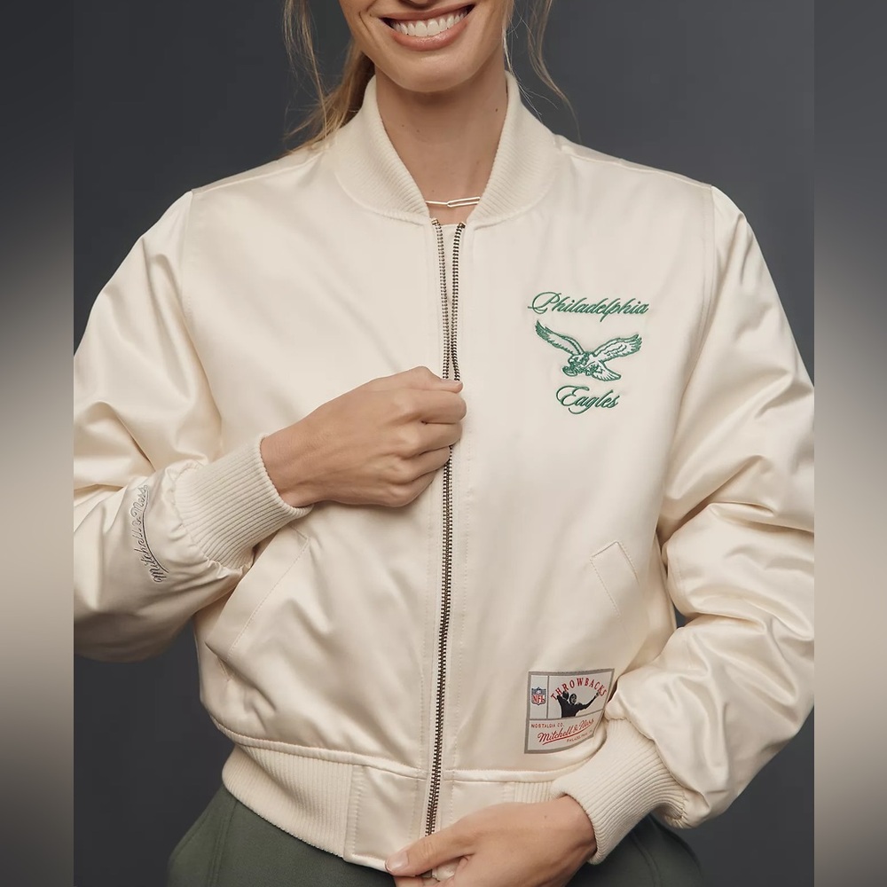Mitchell & Ness NFL Crop Bomber Jacket Philadelphia Eagles NWT